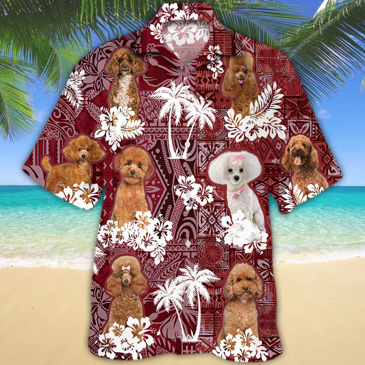 Poodle Red Hawaiian Shirt, Gift For Dog Lover Shirts, Men’S Hawaiian Shirt, Summer Hawaiian Aloha Shirt