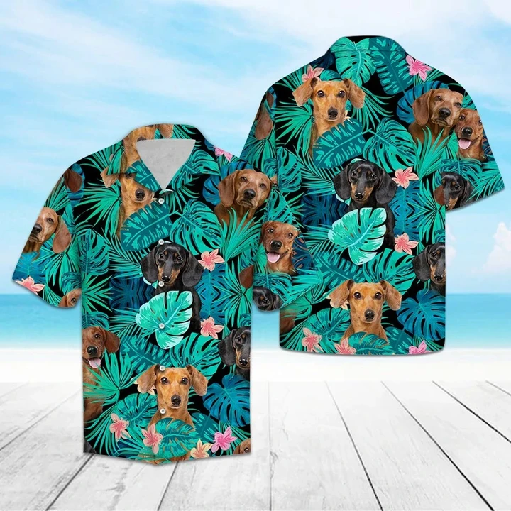 Appealing Tropical Jungle With Dachshund Hawaiian Shirt