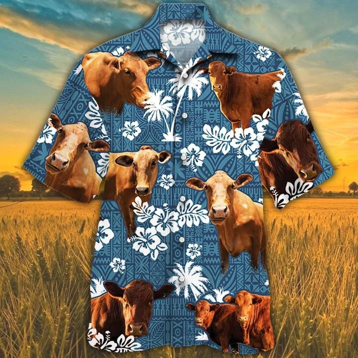 Beefmaster Cattle Lovers Blue Tribal Pattern Hawaiian Shirt, Cow Hawaiian Shirts For Men, Women