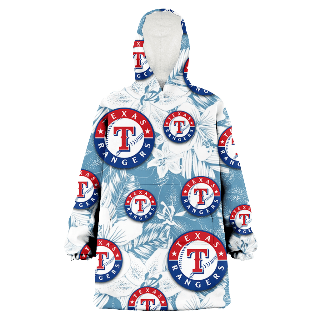 Texas Rangers White Hibiscus Orchid Light Blue Background 3D Printed Hoodie Blanket Snug Hoodie