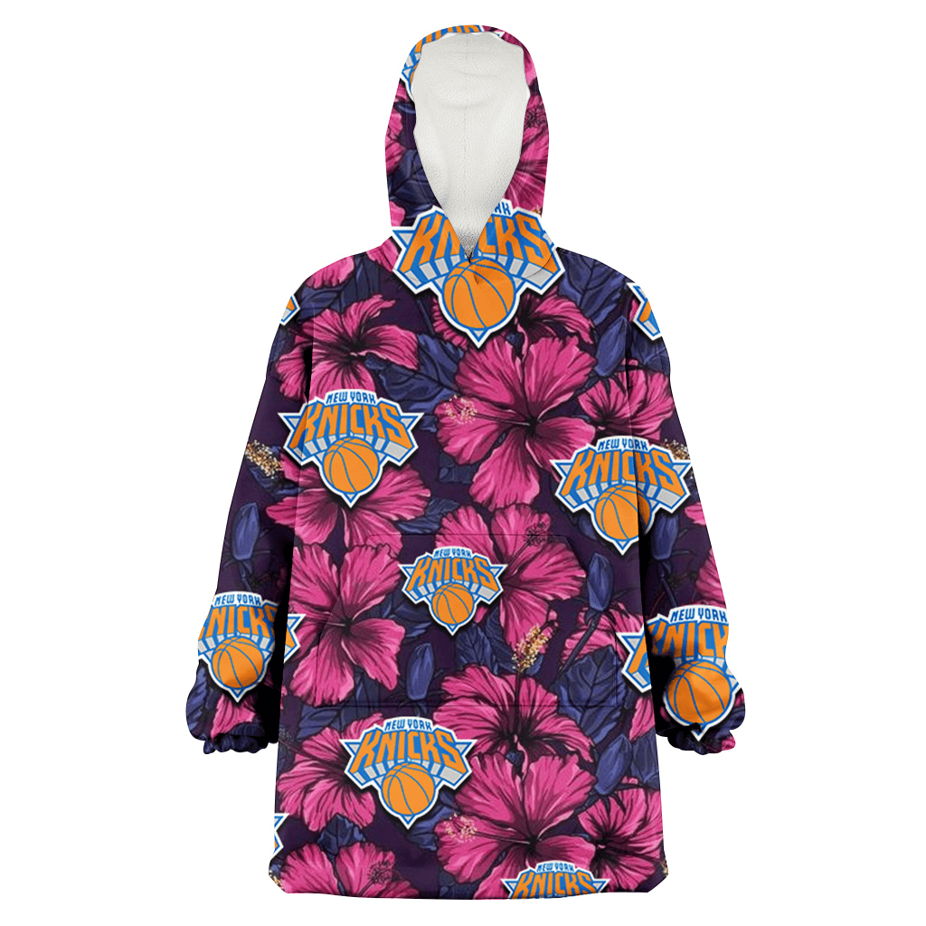 New York Knicks Violet Red Blue Leaf Black Background 3D Printed Hoodie Blanket Snug Hoodie