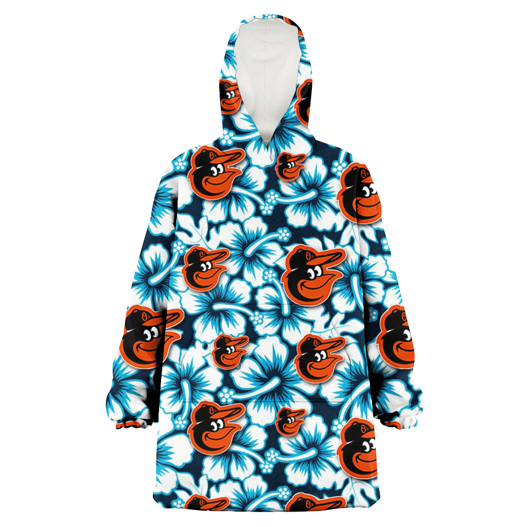 Baltimore Orioles Blue Line White Hibiscus Black Background 3D Printed Hoodie Blanket Snug Hoodie