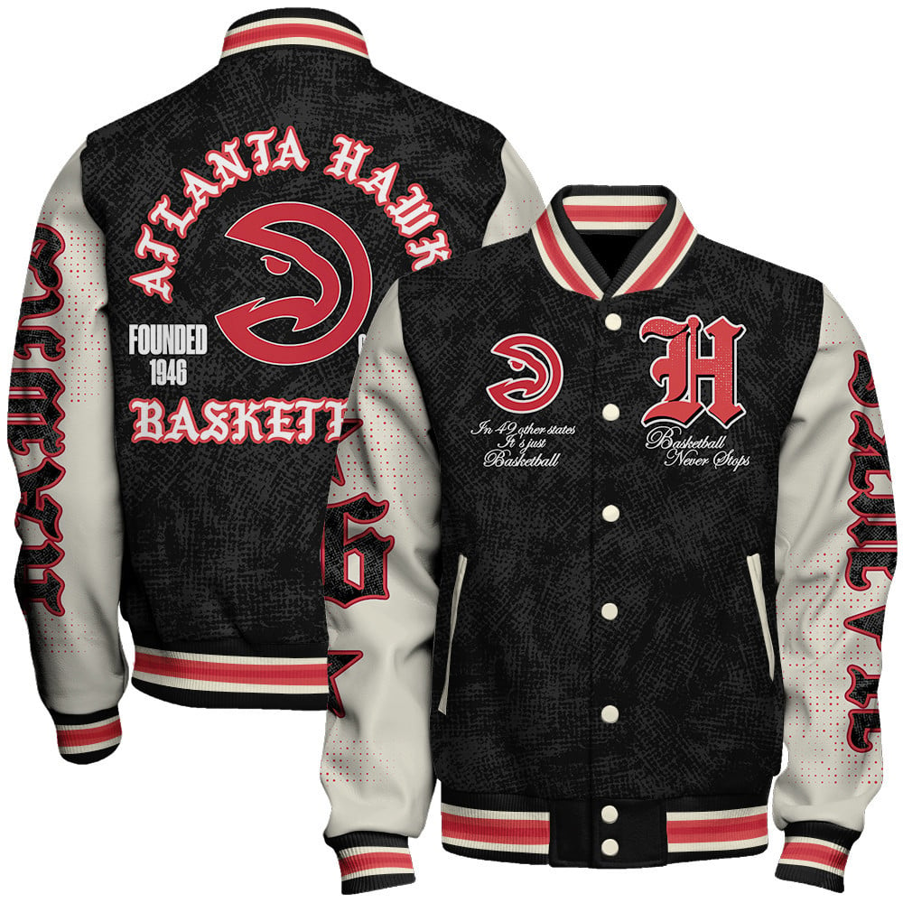 Atlanta Hawks Team Logo Sport Pattern Style Varsity Jacket