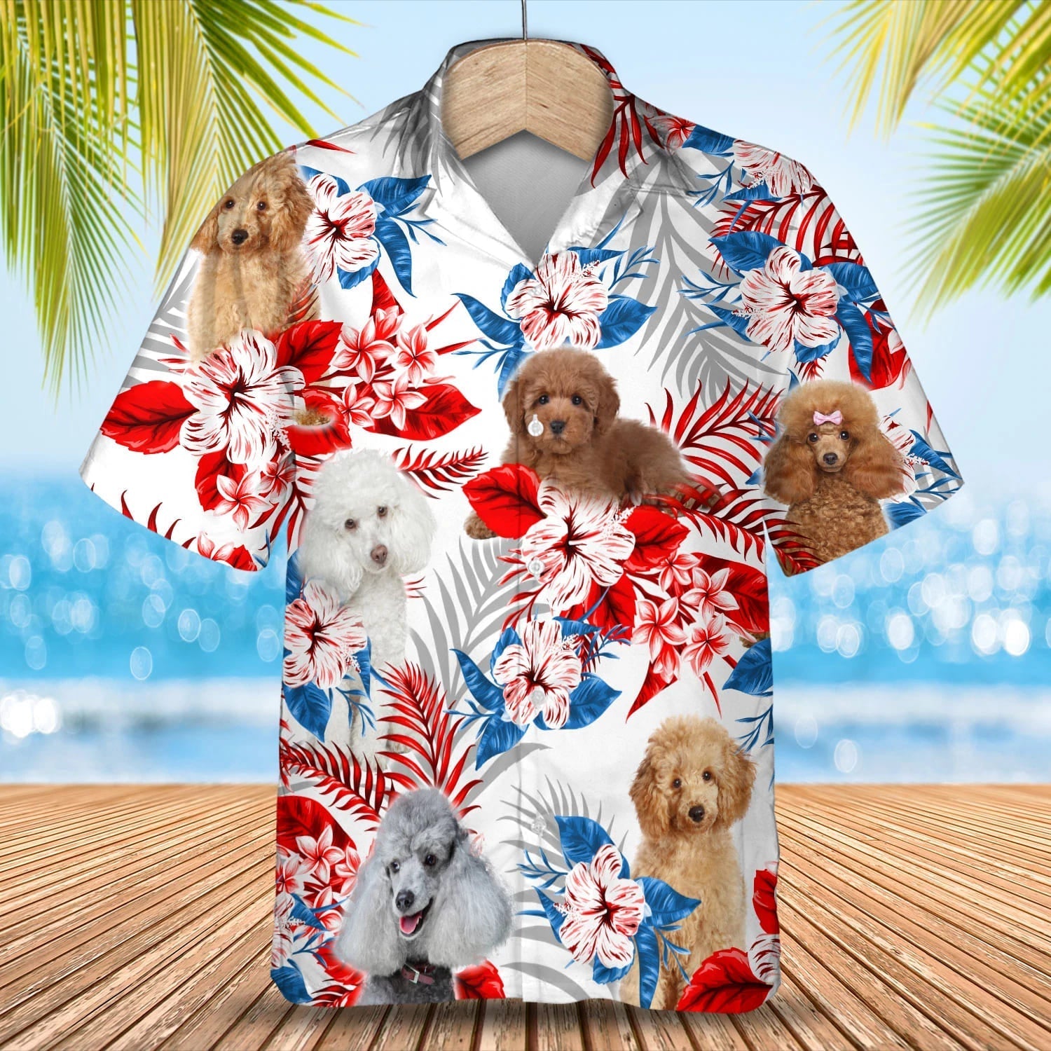 Poodle Flower American Flag Hawaiian Shirt, Summer Aloha Shirt, Men Hawaiian Shirt, Gift For Summer