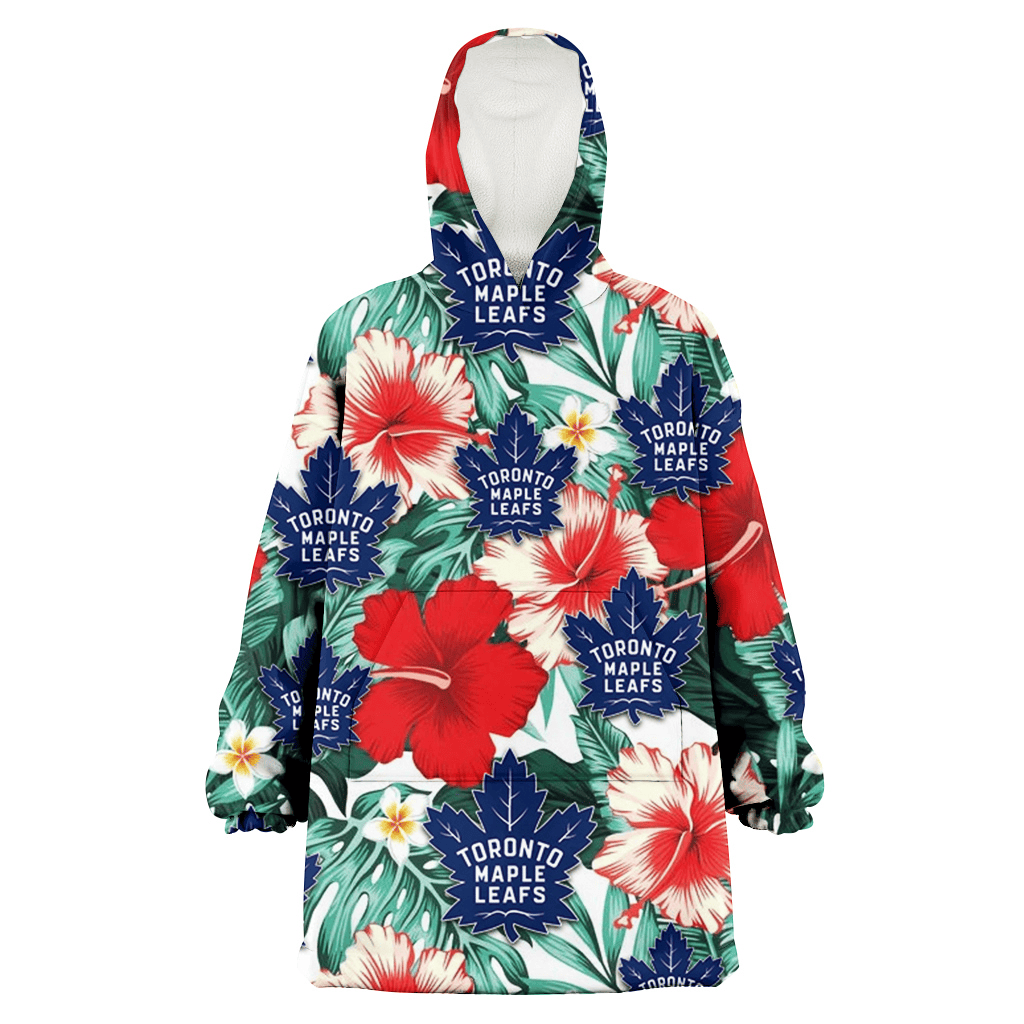 Toronto Maple Leafs Red Coral Hibiscus White Porcelain Flower Banana Leaf 3D Printed Hoodie Blanket Snug Hoodie