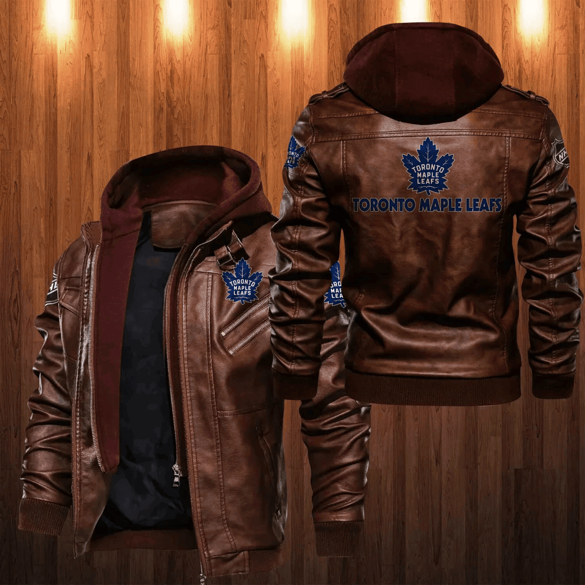 Toronto Maple Leafs Zip Leather Jacket With Hood With Hood