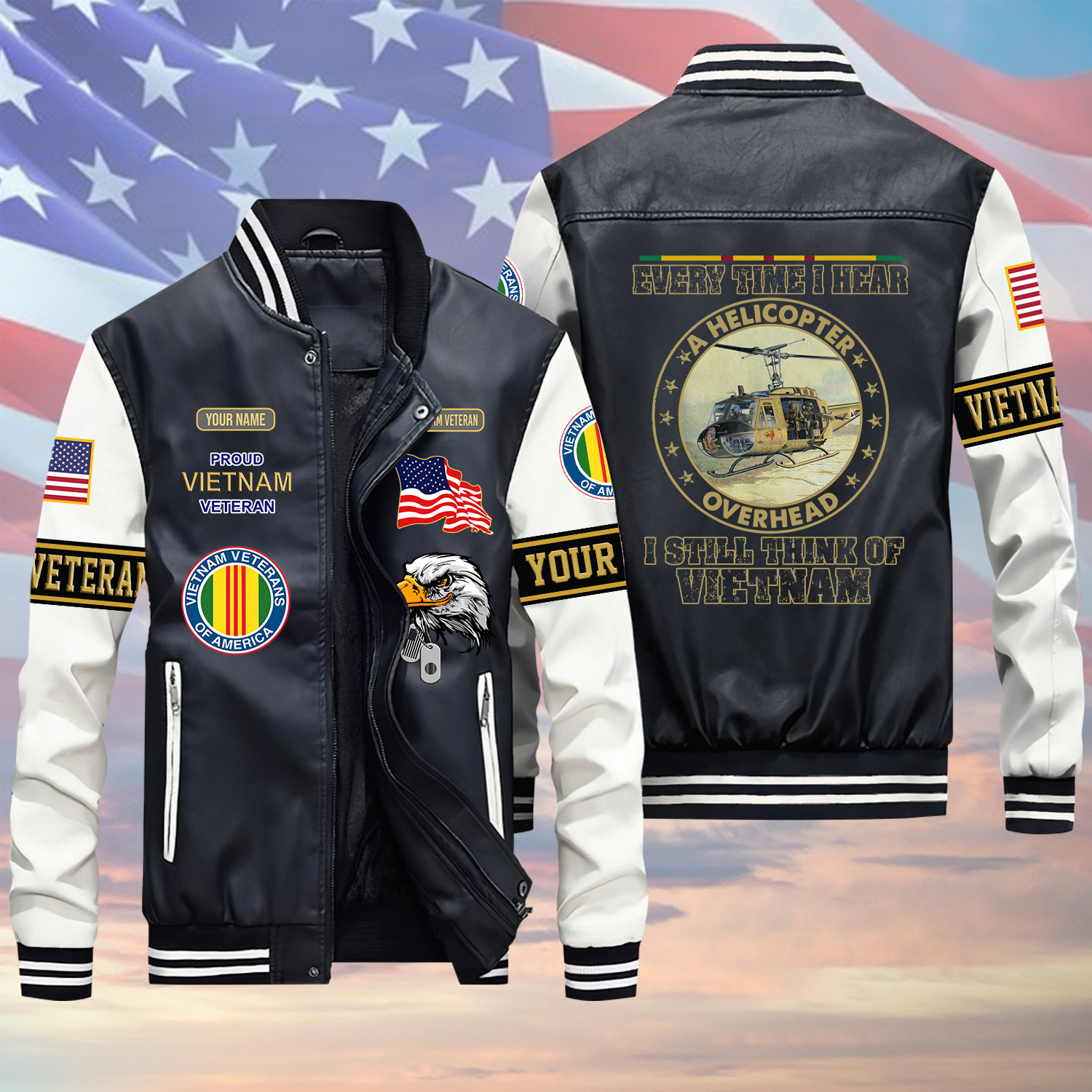 Every Time I Hear I Still Think Of Vietnam Vietnam Veteran Green Winter Gear Leather Bomber Leterman Varsity Jacket