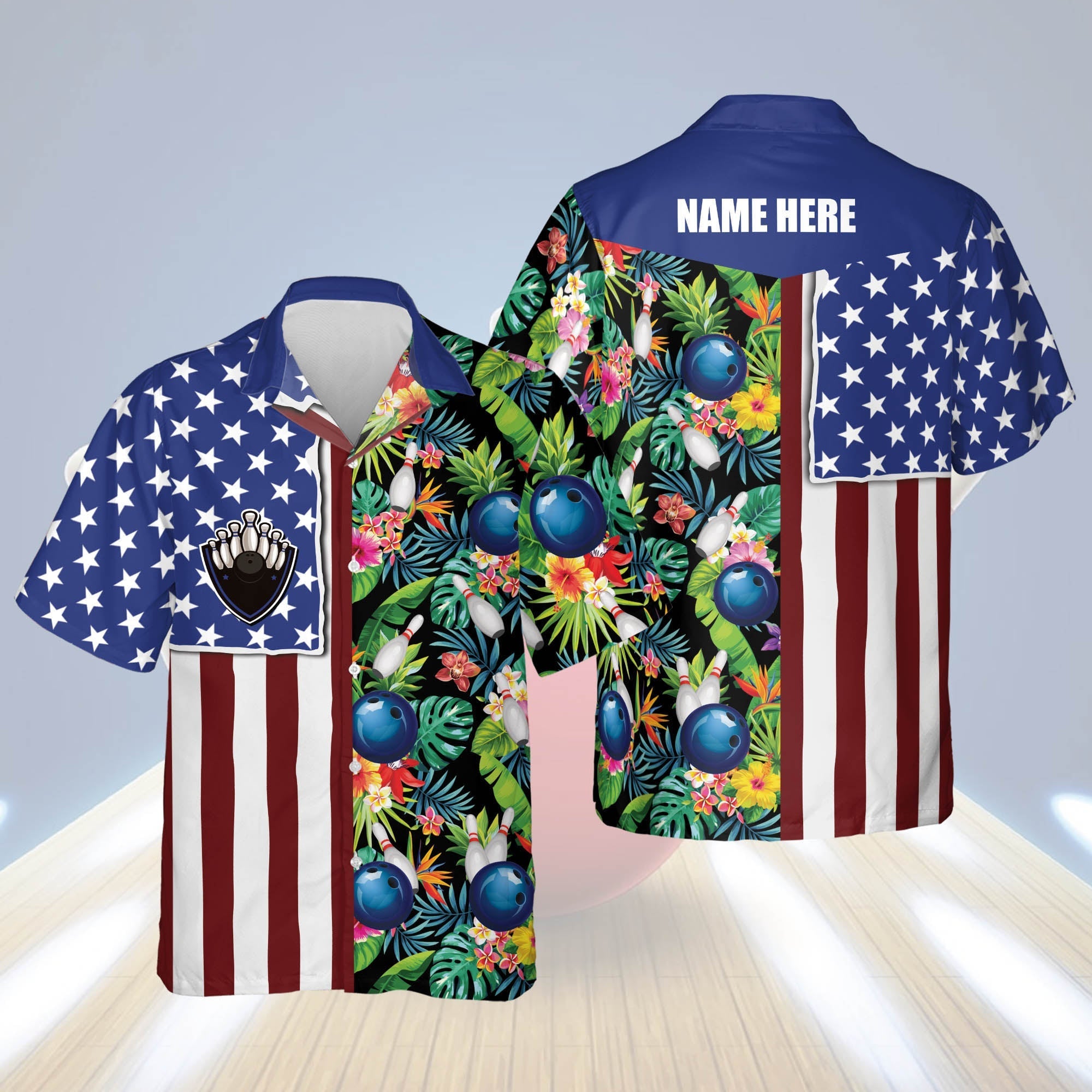 Personalized Bowling Hawaiian Shirt For Men, Custom Usa Texas Flag Hawaiian Bowling Shirts