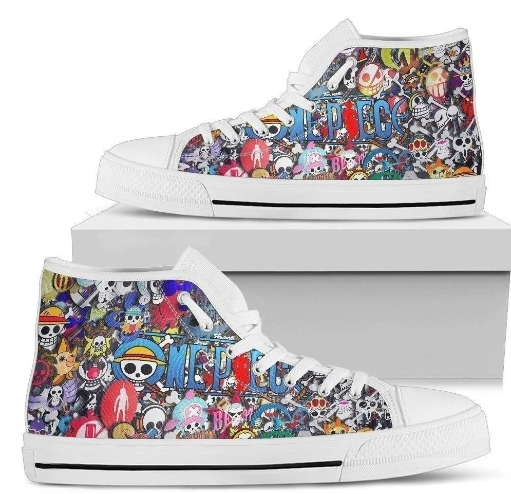 One Piece Symbol High Top Sneakers Fan Anime High Top Shoes Bespoketshirt