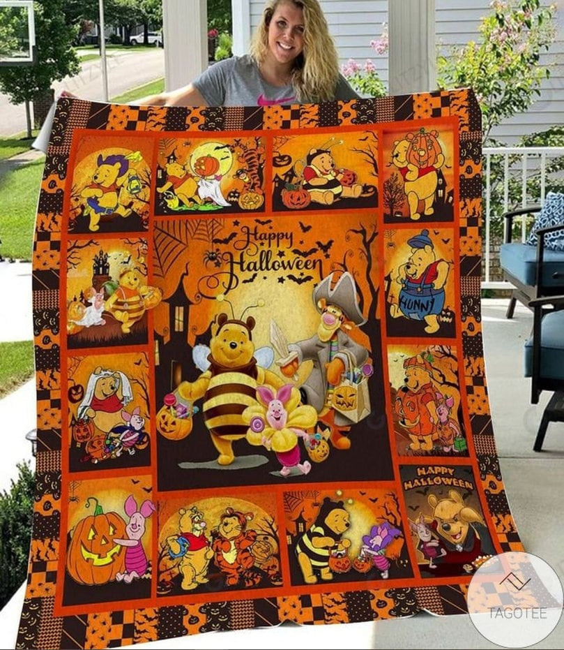 Winnie The Pooh Halloween Quilt Blanket, Pooh Halloween Blanket, Pooh Baby Blanket, Pooh Bear Winnie Pooh Blanket Dolerstore Bespoketshirt