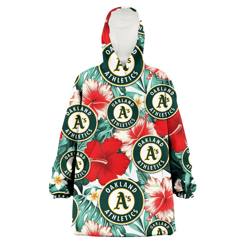 Oakland Athletics Red Coral Hibiscus White Porcelain Flower Banana Leaf 3D Printed Hoodie Blanket Snug Hoodie