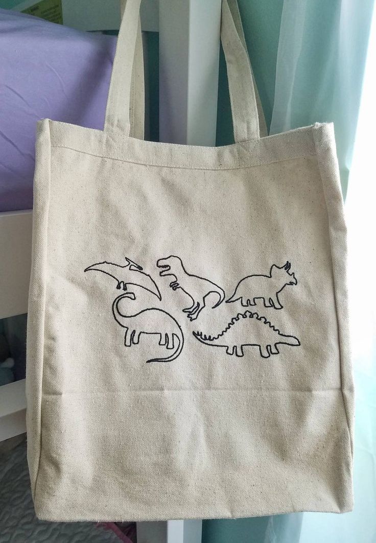 Dinosaurs Embroidered Canvas Tote Bag, Best Tote Bags Ideas, Cute Tote Bags Ideas, Tote Bag Design Ideas, Girls Tote Bag, Best Canvas Tote Bags Ideas