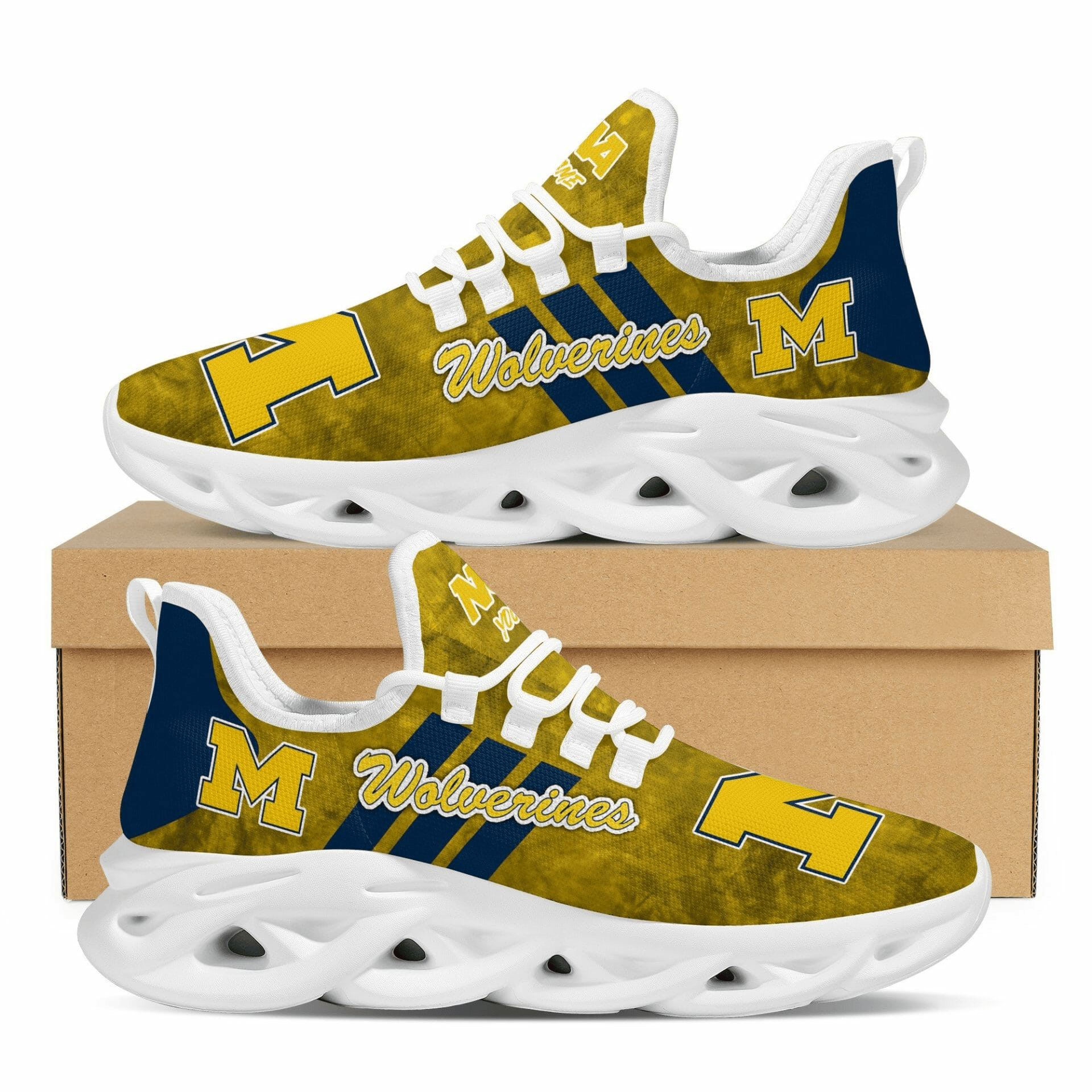 Michigan Wolverines Custom Name Maize Blue Max Soul Shoes 1849