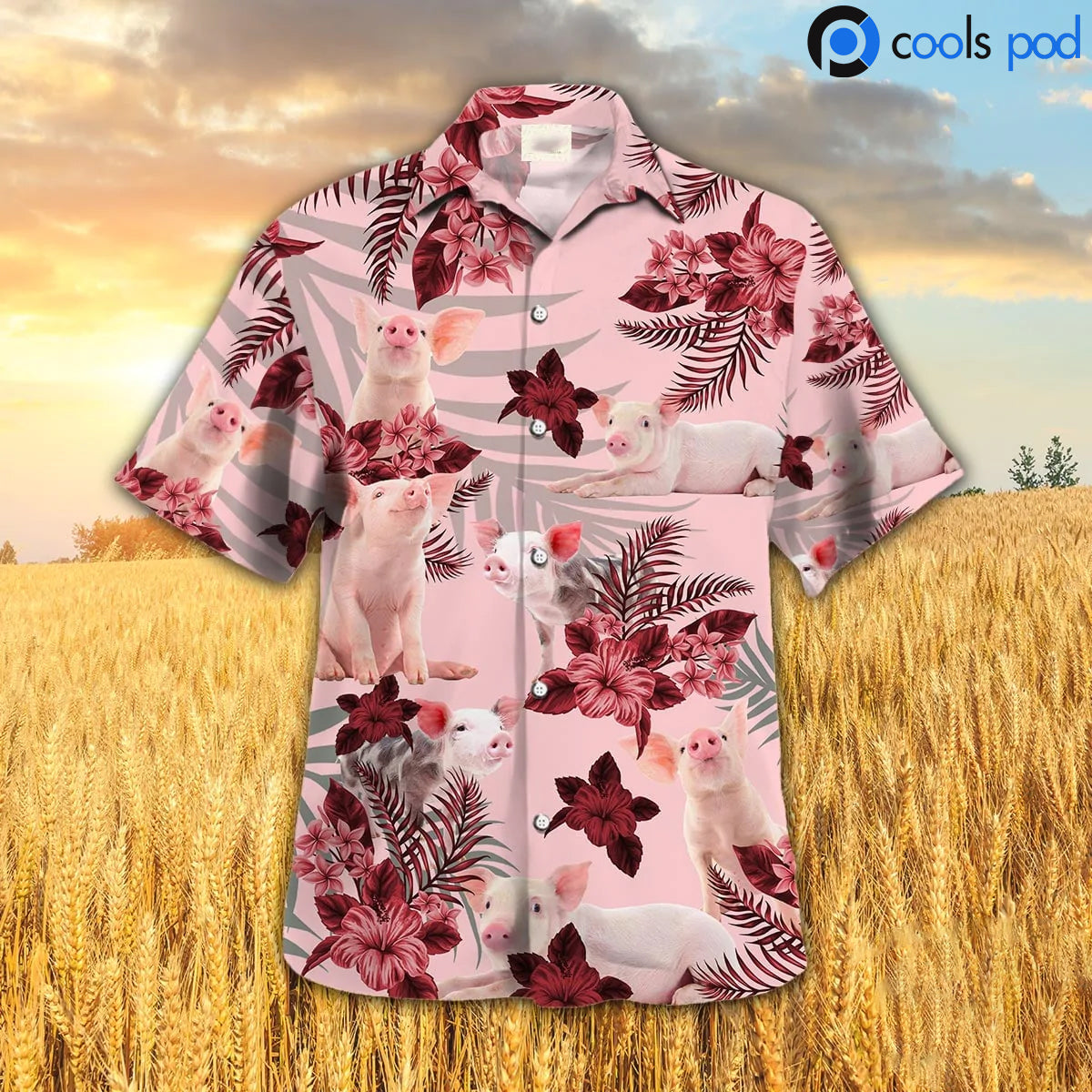 Pig Hibiscus Red Hawaiian Shirt, Cool Pig On Hawaiian Shirt, Coolspod Farm Hawaii Shirts