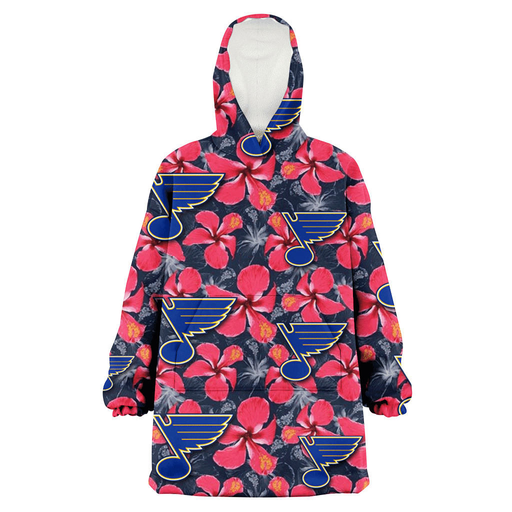 St. Louis Blues Red Hibiscus Dark Gray Background 3D Printed Hoodie Blanket Snug Hoodie