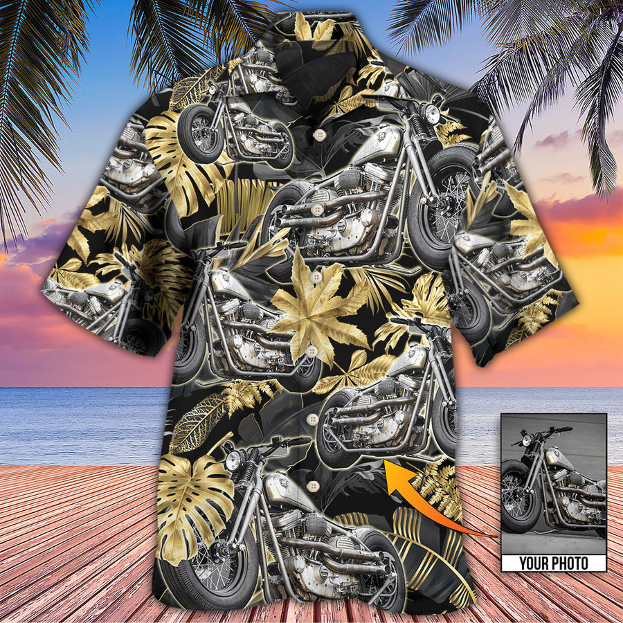 Bobber Motorcycle Tropical Flower Pattern Vibe Custom Photo Hawaiian Shirt, Hawaiian Shirt For Men Women