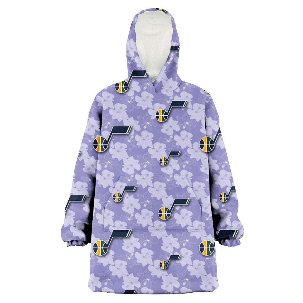 Utah Jazz Light Purple Hibiscus Pattern Stripe Powder Purple 3D Printed Hoodie Blanket Snug Hoodie