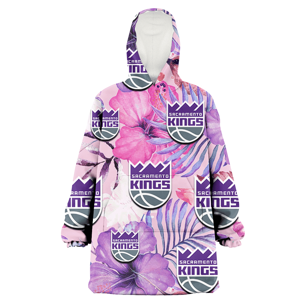 Sacramento Kings White Purple Hibiscus Pink Hummingbird Pink Background 3D Printed Hoodie Blanket Snug Hoodie