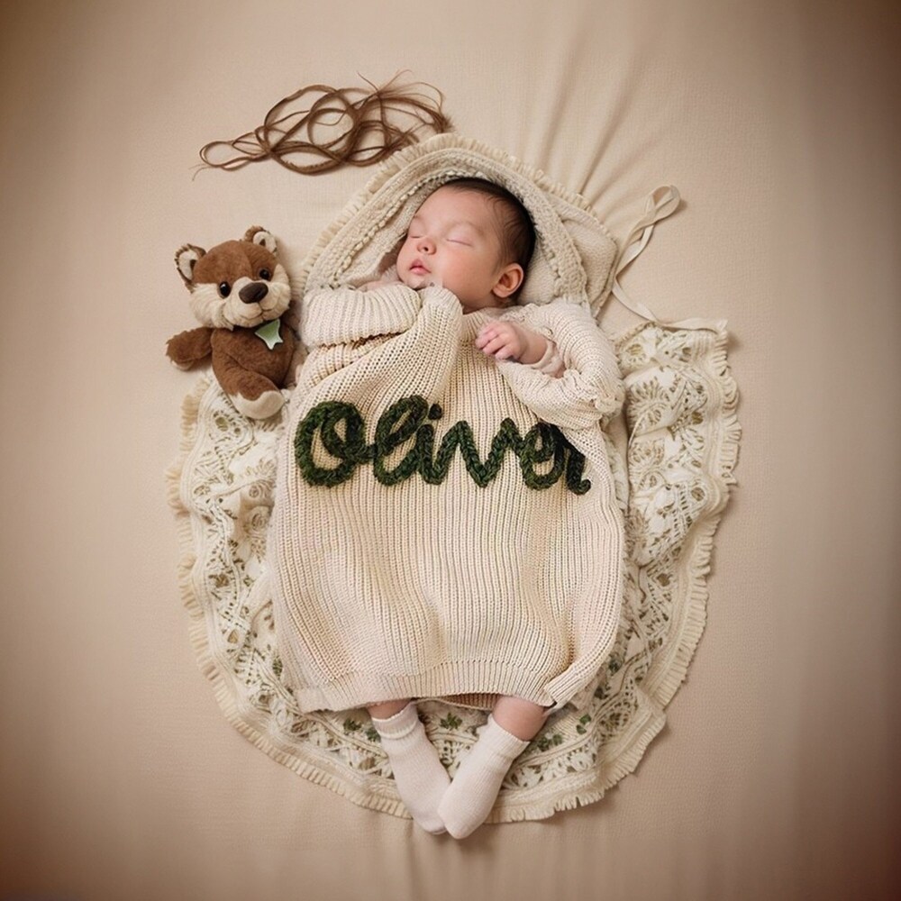 Custom Name Baby Sweater - Hand-Embroidered Newborn Gift