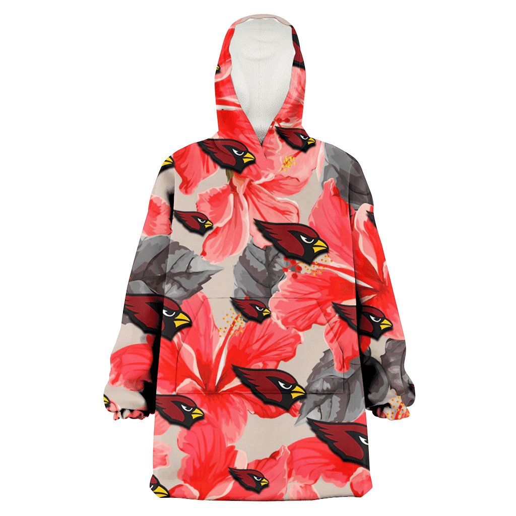 Arizona Cardinals Red Hibiscus Gray Leaf Gainsboro Background 3D Printed Hoodie Blanket Snug Hoodie