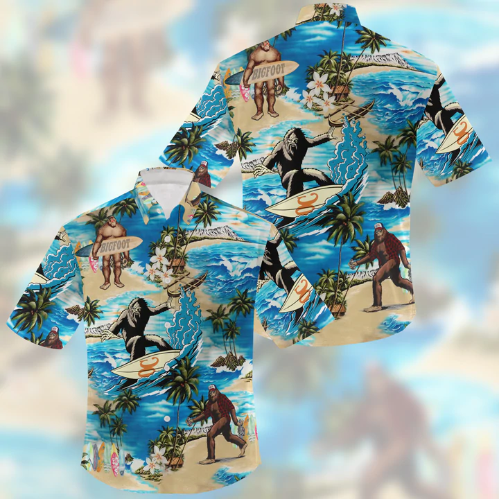 Summer 3D Bigfoot Hawaii Shirt, Hawaiian Shirts for Men Short Sleeve Aloha Beach Shirt HO1092  - Foxyshop Fashion