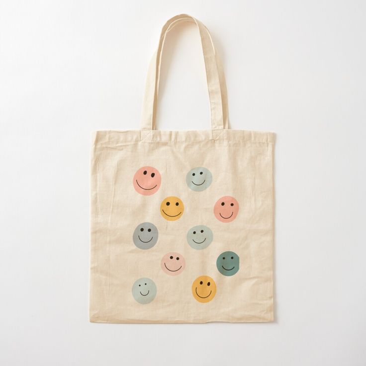 Pastel Smiley Face Pattern Cotton Tote Bag by Kaitlyn Hart, Best Tote Bags Ideas, Cute Tote Bags Ideas, Tote Bag Design Ideas, Girls Tote Bag, Best Canvas Tote Bags Ideas