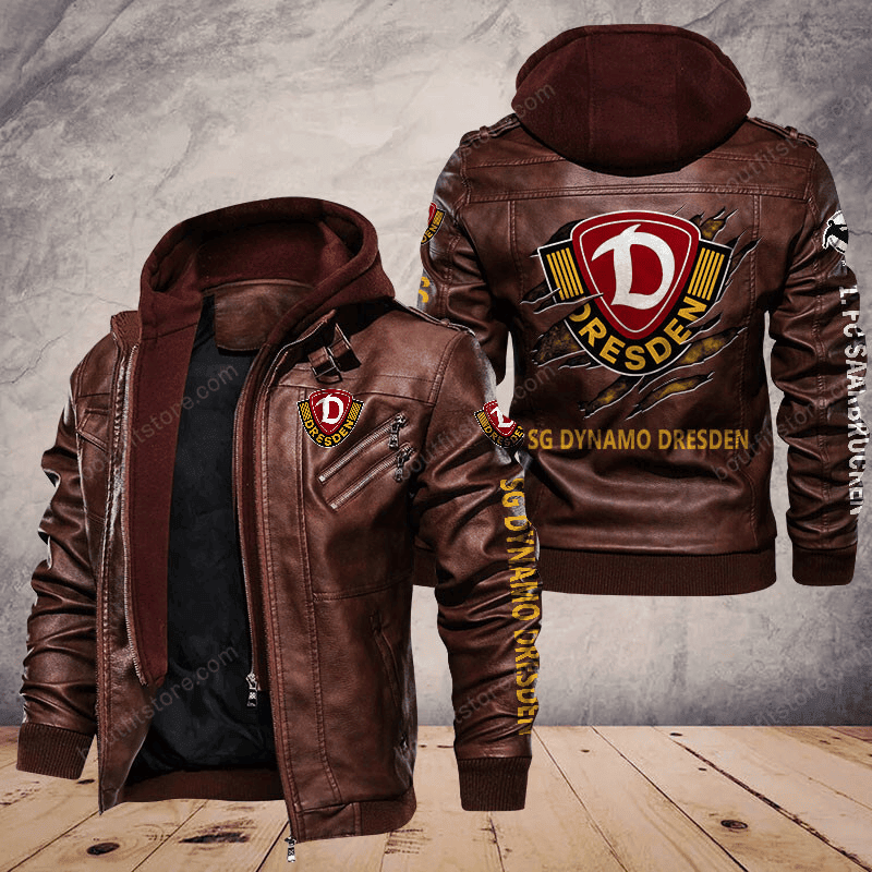 Dynamo Dresden Zip Leather Jacket With Hood