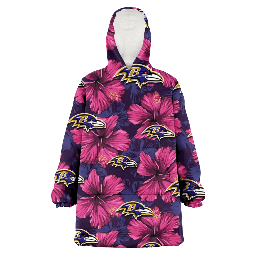 Baltimore Ravens Plum Vilolet Hibiscus Dark Navy Leaf Black 3D Printed Hoodie Blanket Snug Hoodie