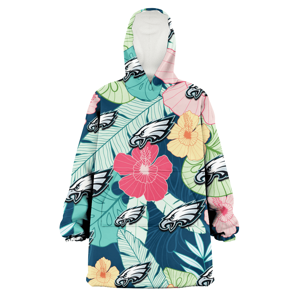 Philadelphia Eagles Colorful Sketch Hibiscus Dark Green Background 3D Printed Hoodie Blanket Snug Hoodie