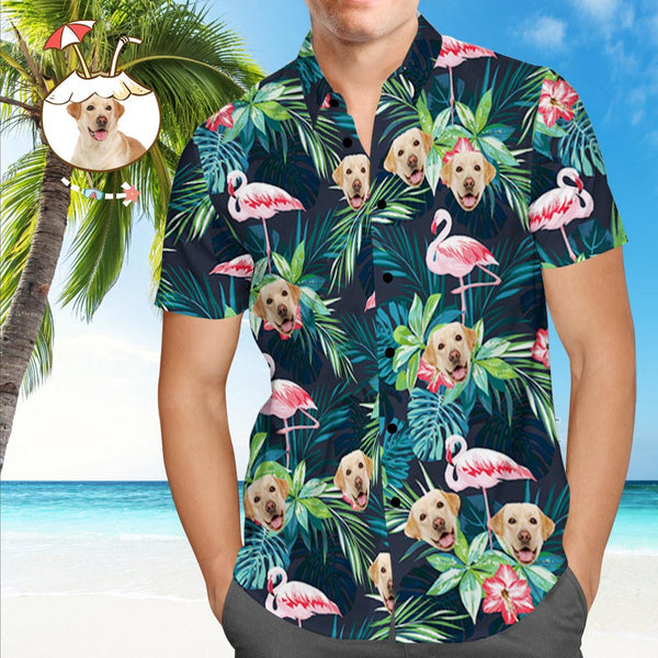 Face On Shirts Custom Hawaiian Shirt With Face Leaves & Flamingo Button Down Shirts