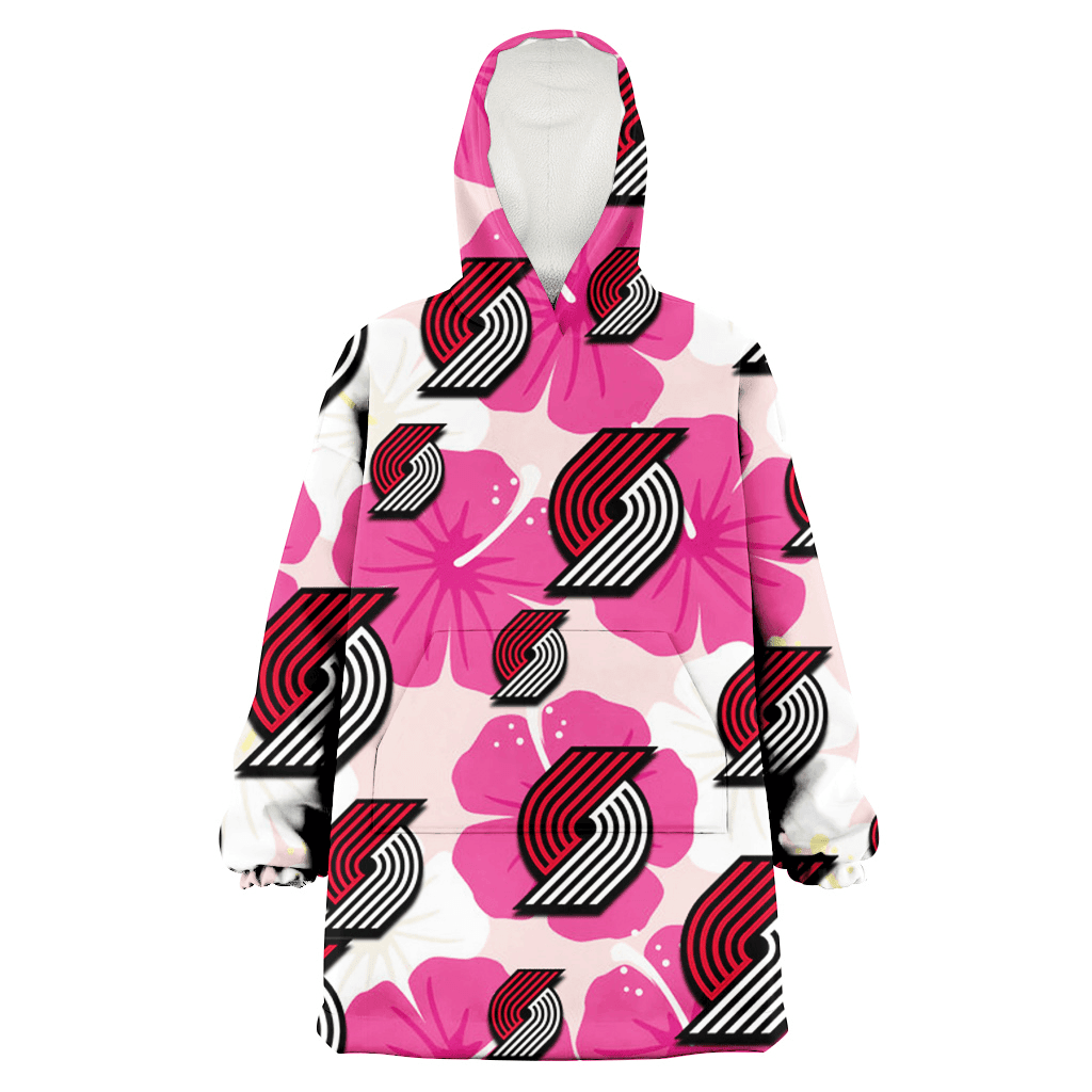 Portland Trail Blazers Pink White Hibiscus Misty Rose Background 3D Printed Hoodie Blanket Snug Hoodie