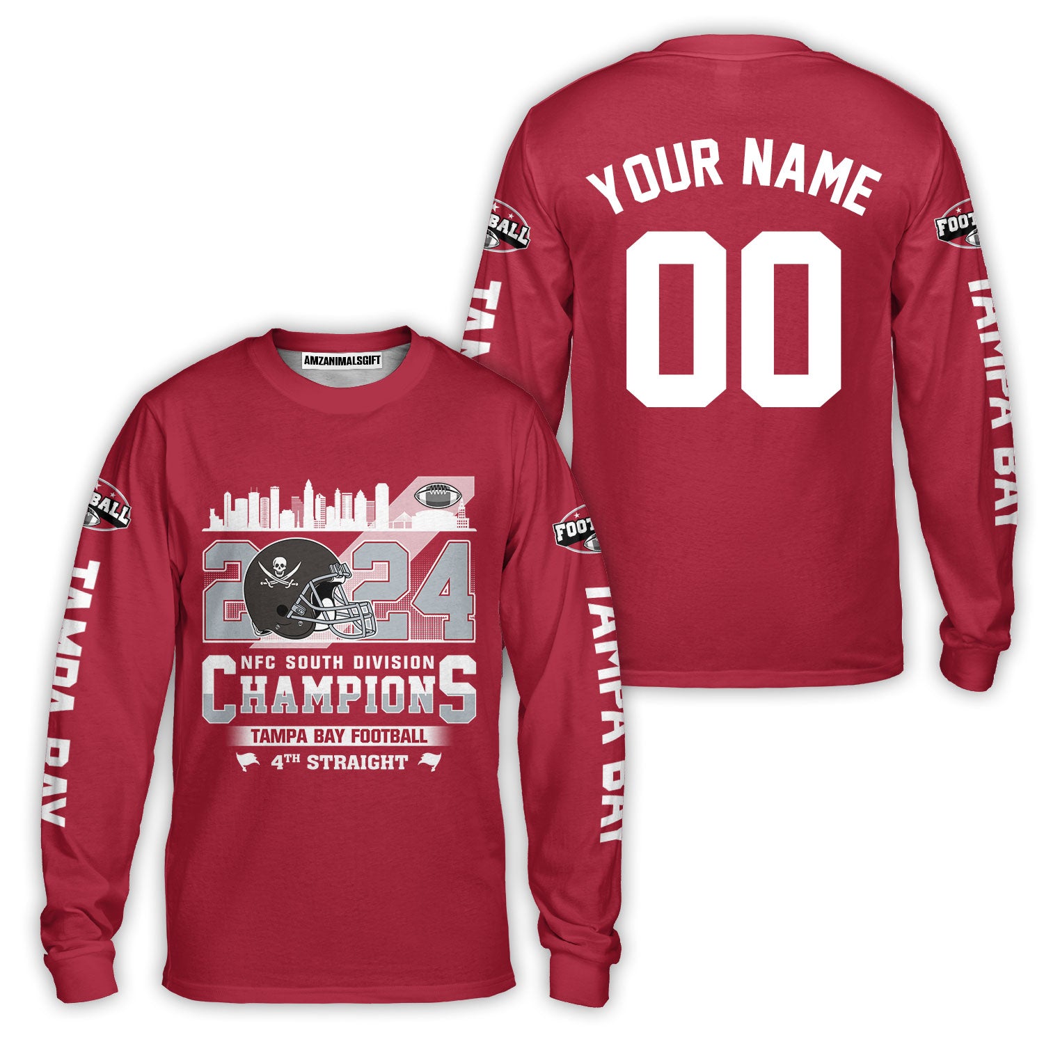 2024 Tampa Bay Football Nfc South Division Champions Skyline Custom Long Sleeve, 2024 Nfc South Champs Champions Custom Double Sided Long Sleeve Shirt
