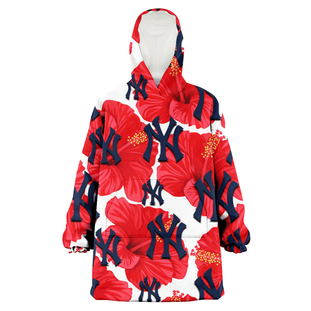 New York Yankees Big Red Hibiscus White Background 3D Printed Hoodie Blanket Snug Hoodie