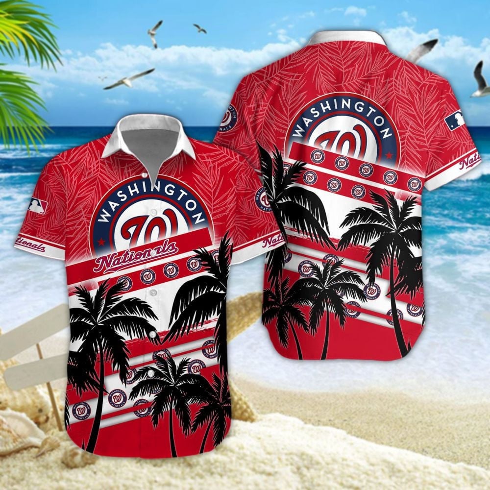 Washington Nationals Mlb Black Palm Trees And Team Logo 3D Hawaiian Shirt