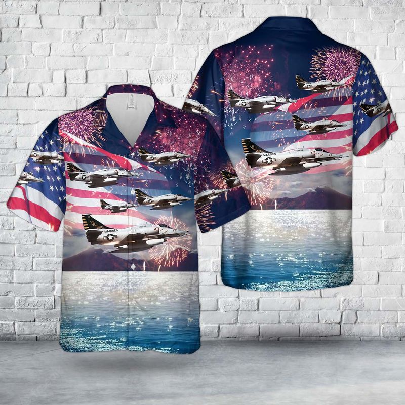 Us Marine Corps A-4M Skyhawks From Marine Squadron Vma-331, 4Th Of July Hawaiian Shirt