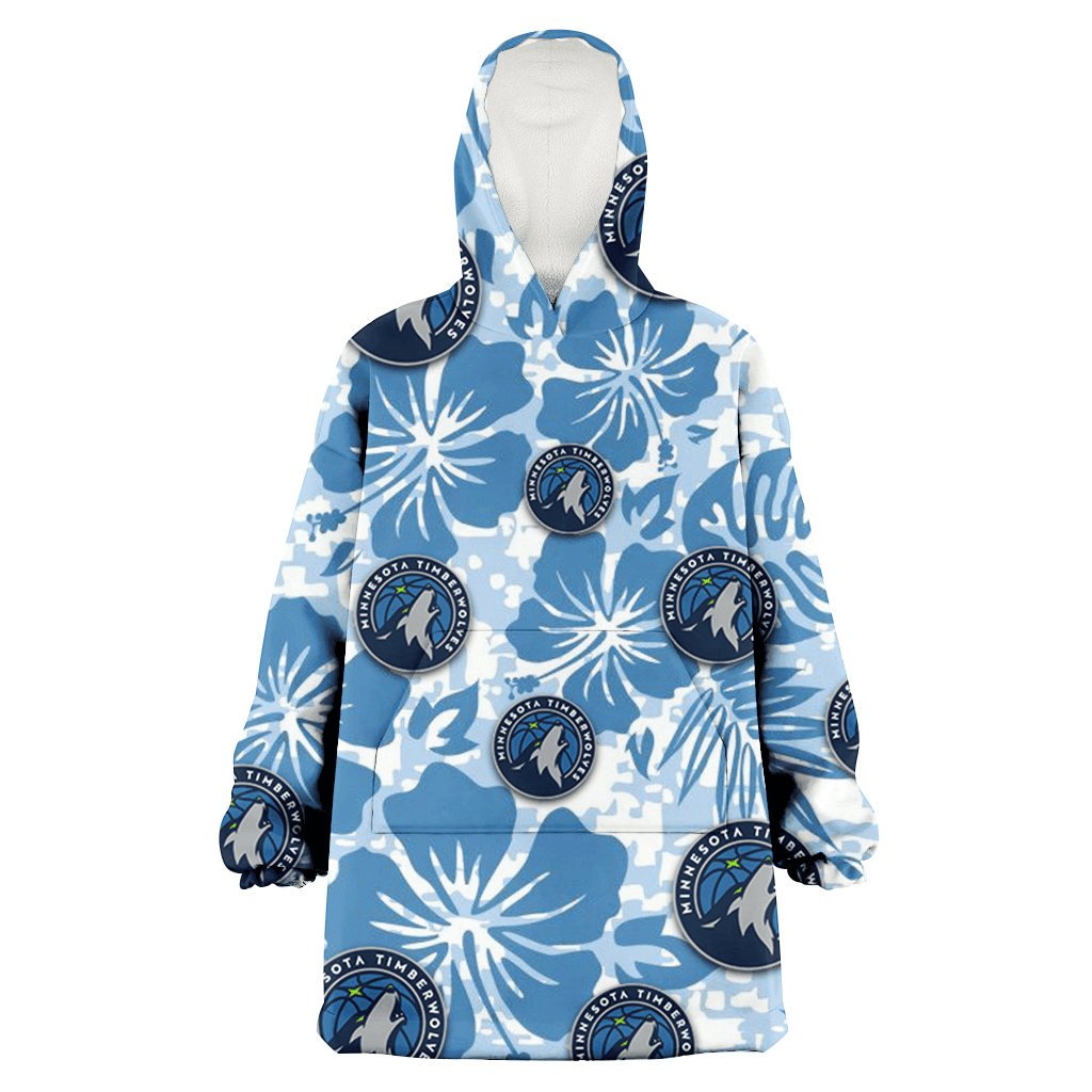 Minnesota Timberwolves Blue Hibiscus Blue Leaves Vintage Background 3D Printed Hoodie Blanket Snug Hoodie