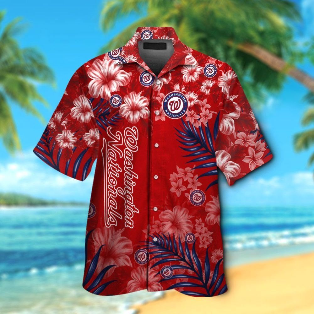 Washington Nationals Short Sleeve Button Up Tropical Hawaiian Shirt For