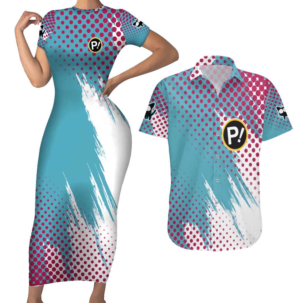 Coolprintshirt - Graphic Tee - Neon Flcl Couples Matching Short Sleeve Bodycon Dress And Hawaiian Shirt Anime Style Ts04