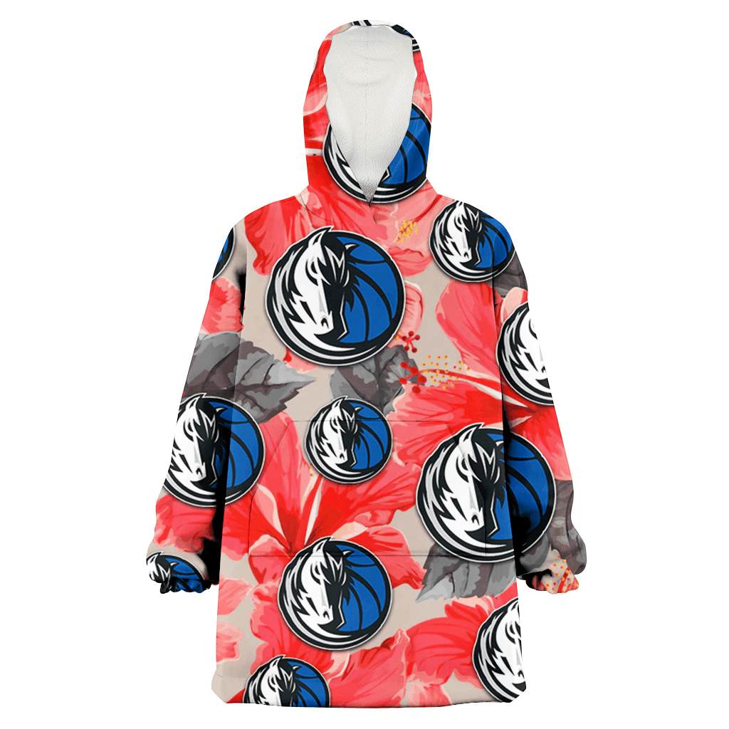 Dallas Mavericks Red Hibiscus Gray Leaf Beige Background 3D Printed Hoodie Blanket Snug Hoodie