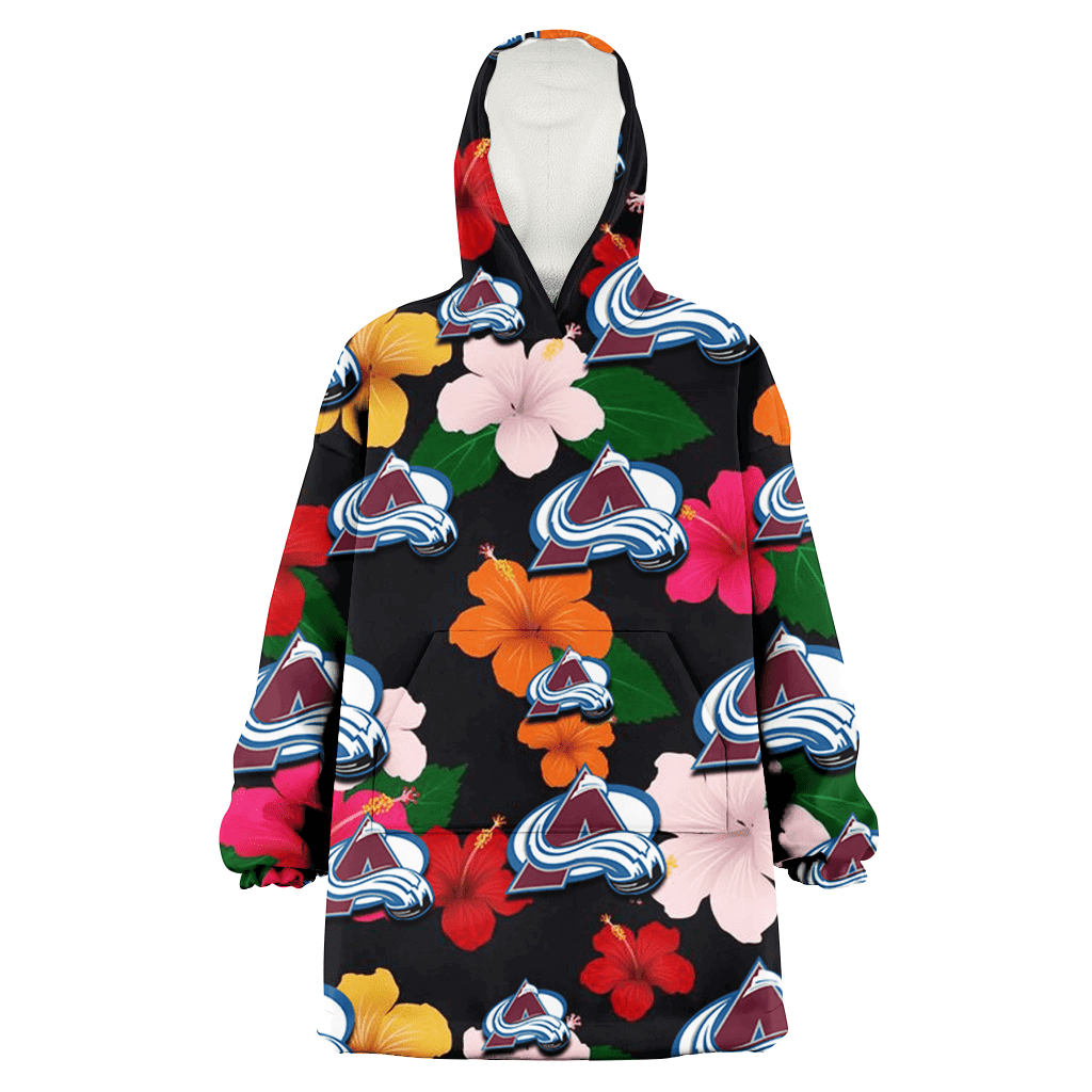 Colorado Avalanche Pink Orange Yellow White Hibiscus Black Background 3D Printed Hoodie Blanket Snug Hoodie