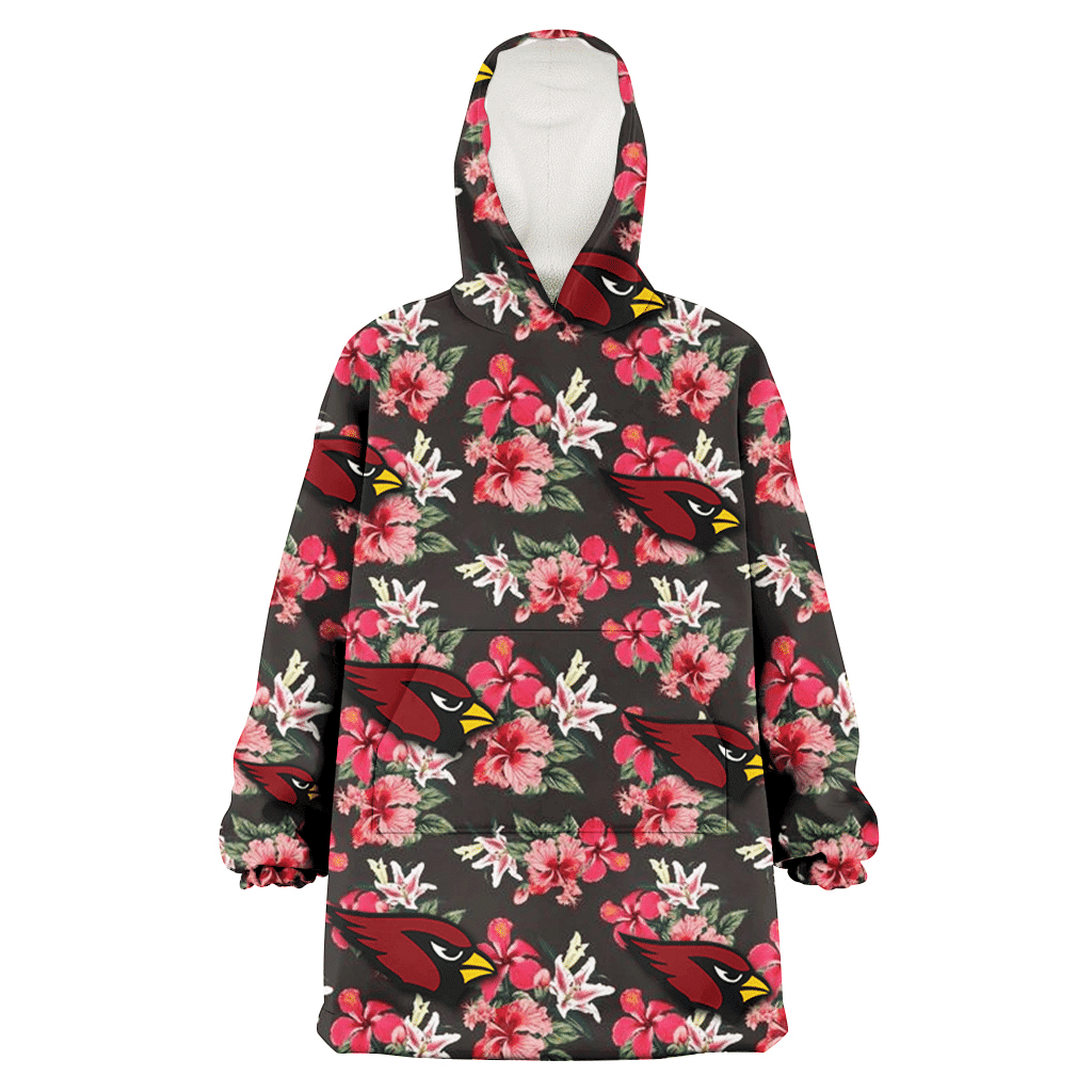 Arizona Cardinals Pink Hibiscus Orchid Brown Background 3D Printed Hoodie Blanket Snug Hoodie