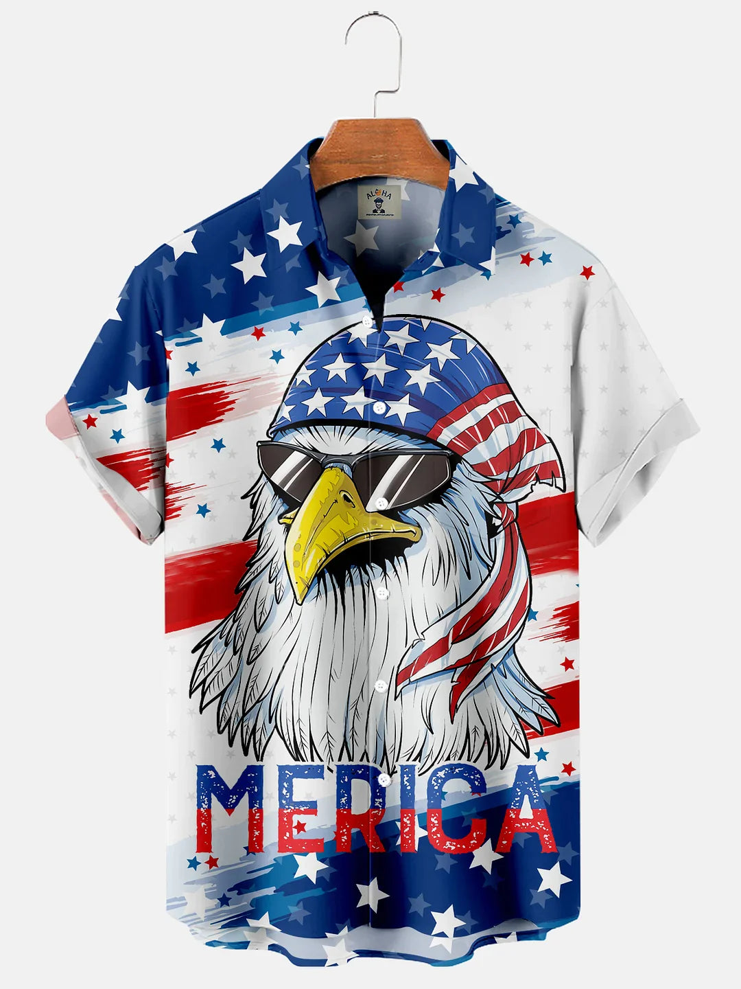 Men’S American Flag And Cool Eagle Merica Print Short Sleeve Hawaiian Shirt