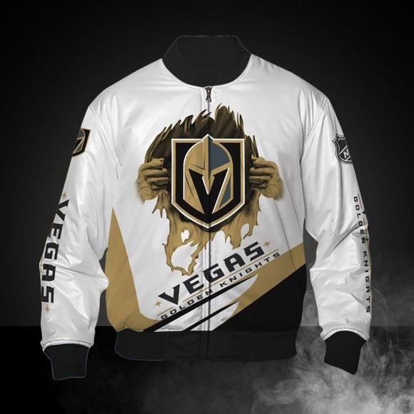 White Vegas Golden Knights 3D Bomber Jacket