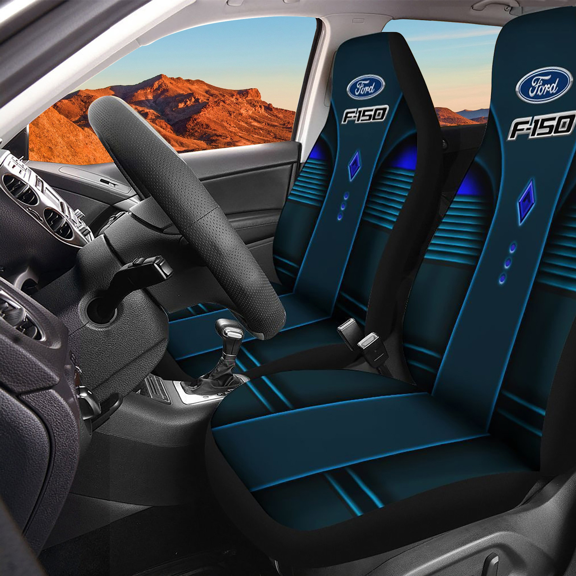 Ford F-150 Logo Car Seat Cover Set (Dark Blue) CSC446