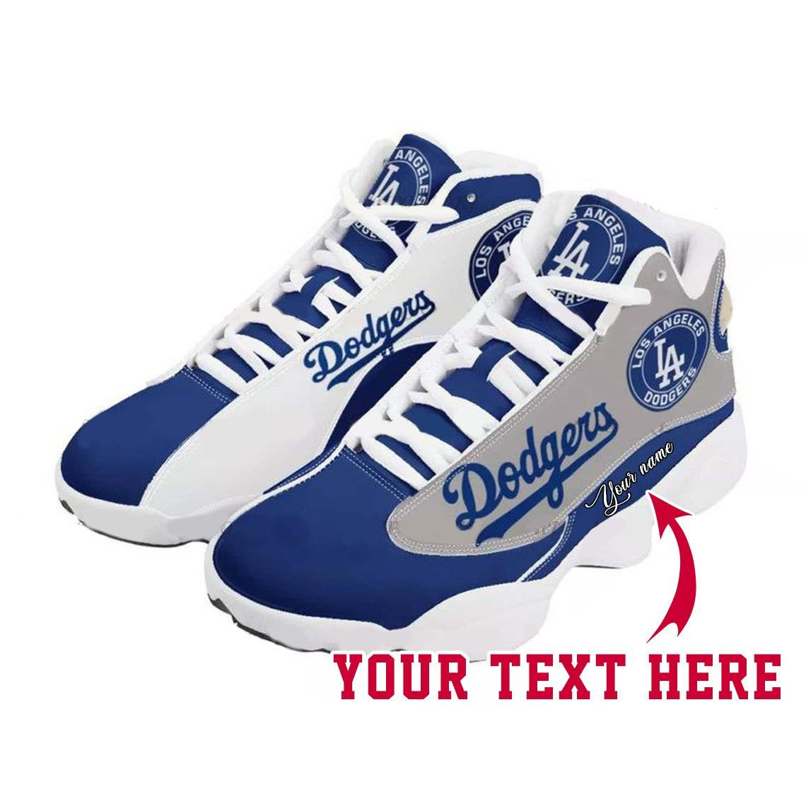 Custom Name MLB Los Angeles Dodgers Logo Team Name Air Jordan 13 Shoes Sneakers JD13 V2475