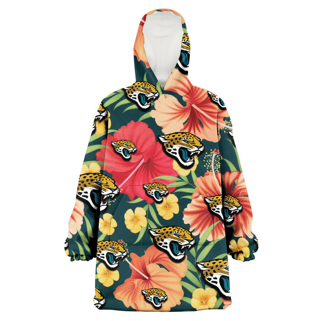 Jacksonville Jaguars Orange Red Hibiscus Green Leaf Dark Background 3D Printed Hoodie Blanket Snug Hoodie