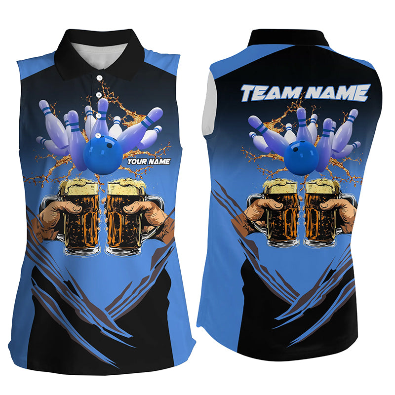 Bowling Beer Black and Blue Bowling Sleeveless Polo shirts Custom Ladies Team Bowling jerseys NQS8159
