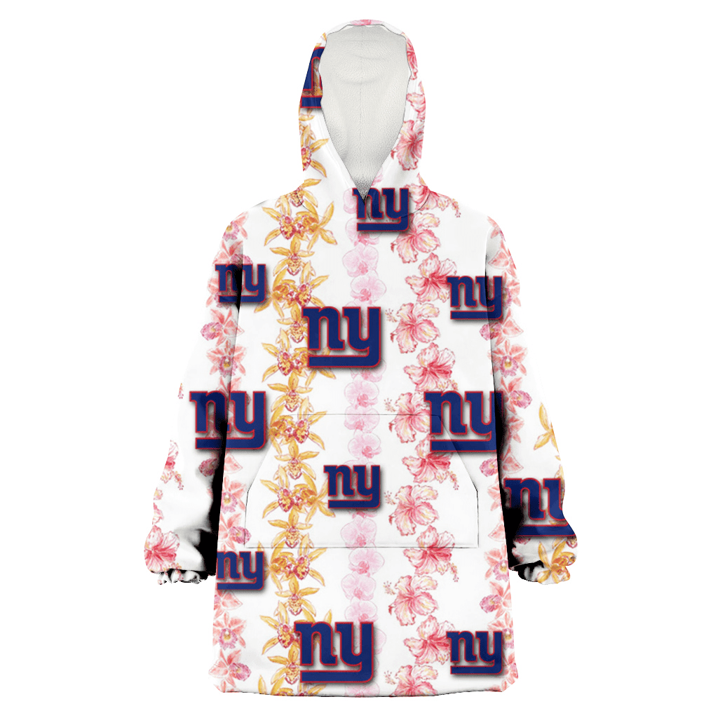 New York Giants Pink Hibiscus Yellow Pink Orchid White Background 3D Printed Hoodie Blanket Snug Hoodie