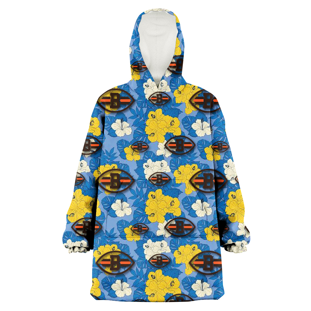 Cleveland Browns Yellow White Hibiscus Powder Blue Background 3D Printed Hoodie Blanket Snug Hoodie