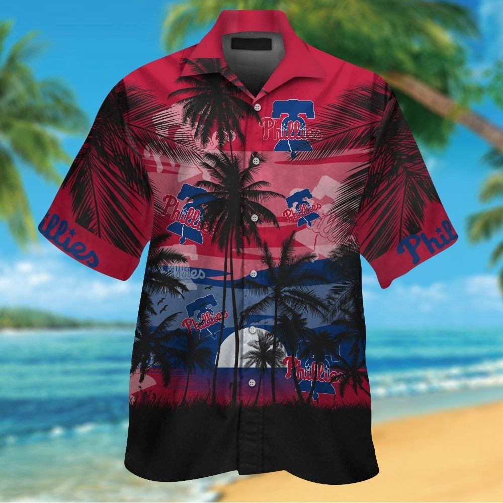 Philadelphia Phillies Short Sleeve Button Up Tropical Shirt Hawaiian Shirt